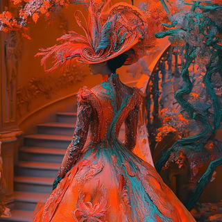 Cinechrome Mechanism style, Midjourney V6.1: haute-couture fashion outfit