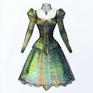 Parallaxagerie style, Midjourney V6.1: haute-couture fashion outfit