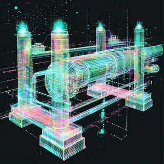 Parallaxagerie style, Midjourney V6.1: technical infrastructure blueprint schematics