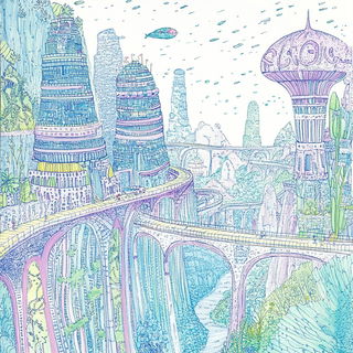 Harbour Hibiscus style, Midjourney V6.1: megacity with futuristic bioarchitecture