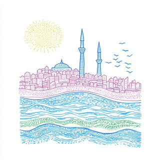 Harbour Hibiscus style, Midjourney V6.1: bold minimalist logo design for Istanbul city municipal services