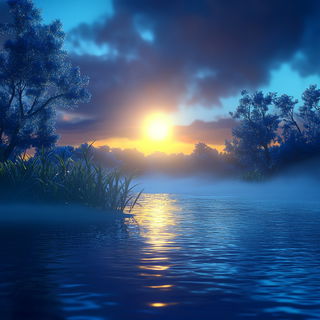 Basalt Signalism style, Midjourney V6.1: realistic landscape photograph of quiet dawn