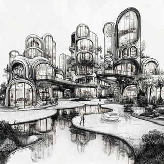Verandaquill style, Midjourney V6.1: megacity with futuristic bioarchitecture