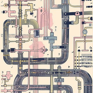 Cloudcut Vorticism style, Midjourney V6.1: technical infrastructure blueprint schematics