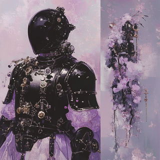 Mosaic Dionysia style, Midjourney V6.1: concept art character design of retropunk steam knight