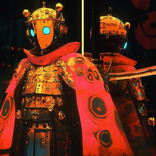 Featherhorn Assemblage style, Midjourney V6.1: concept art character design of retropunk steam knight