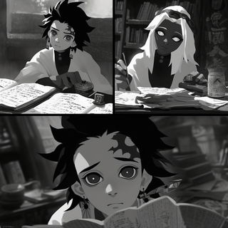 Featherhorn Assemblage style, Midjourney V6.1: black-and-white manga comic strip