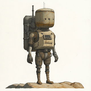 Ruinmontage style, Midjourney V6.1: concept art character design of retropunk steam knight