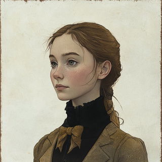Ruinmontage style, Midjourney V6.1: photographic portrait of female protagonist