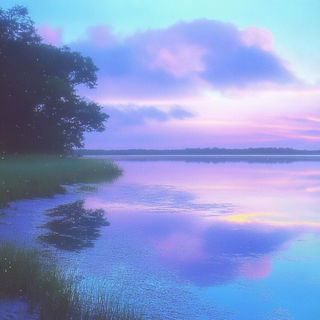 Inkpetal style, Midjourney V6.1: realistic landscape photograph of quiet dawn