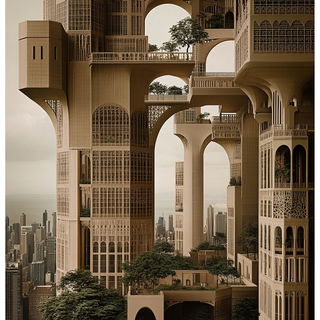 Cliffchromatica style, Midjourney V6.1: megacity with futuristic bioarchitecture
