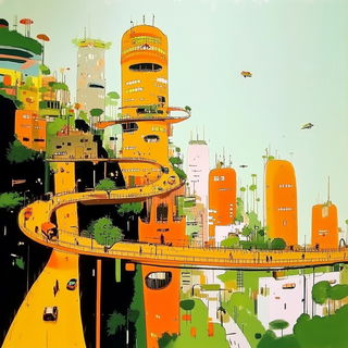 Orphic Silhouetteism style, Midjourney V6.1: megacity with futuristic bioarchitecture