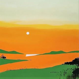 Orphic Silhouetteism style, Midjourney V6.1: realistic landscape photograph of quiet dawn