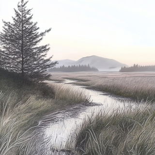Tealarch style, Midjourney V6.1: realistic landscape photograph of quiet dawn