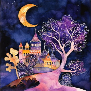 Hushwater style, Midjourney V6.1: retro fairy-tale illustration