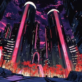 Grotesque Copperplate style, Midjourney V6.1: megacity with futuristic bioarchitecture