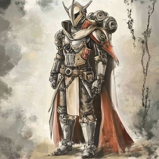 Archochromism style, Midjourney V6.1: concept art character design of retropunk steam knight