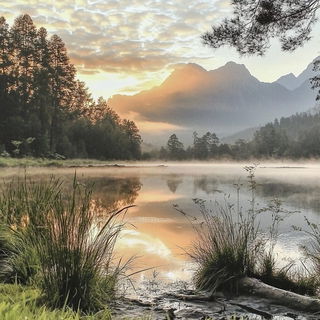 Archochromism style, Midjourney V6.1: realistic landscape photograph of quiet dawn