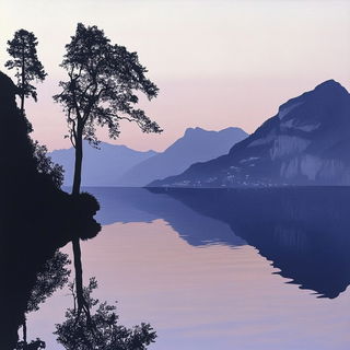 Gothicascade style, Midjourney V6.1: realistic landscape photograph of quiet dawn
