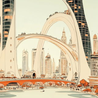 Drybrush Rangefinding style, Midjourney V6.1: megacity with futuristic bioarchitecture