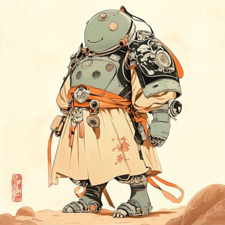Drybrush Rangefinding style, Midjourney V6.1: concept art character design of retropunk steam knight