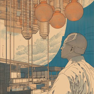 Glass Riddle style, Midjourney V6.1: editorial illustration for popular scientific magazine cover