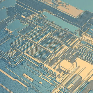 Glass Riddle style, Midjourney V6.1: technical infrastructure blueprint schematics