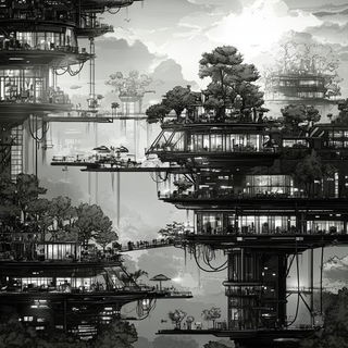 Riderweave style, Midjourney V6.1: megacity with futuristic bioarchitecture