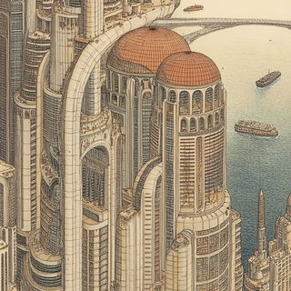 Galechromatic style, Midjourney V6.1: megacity with futuristic bioarchitecture