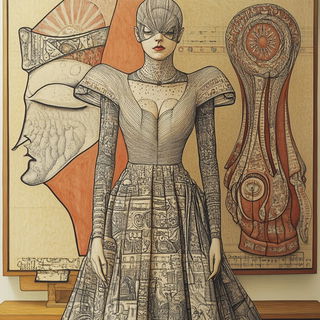 Galechromatic style, Midjourney V6.1: haute-couture fashion outfit