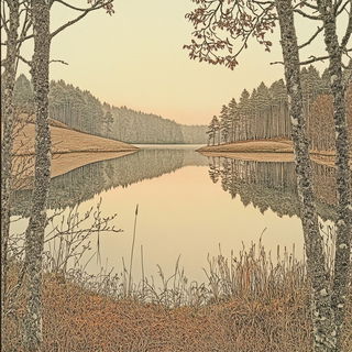 Galechromatic style, Midjourney V6.1: realistic landscape photograph of quiet dawn