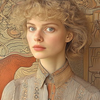 Galechromatic style, Midjourney V6.1: photographic portrait of female protagonist