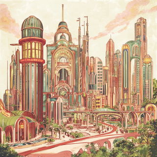 Tessera Mare style, Midjourney V6.1: megacity with futuristic bioarchitecture