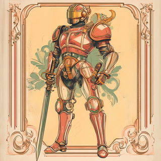 Tessera Mare style, Midjourney V6.1: concept art character design of retropunk steam knight