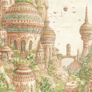 Inkhatch Meridian style, Midjourney V6.1: megacity with futuristic bioarchitecture