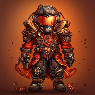 Celspiral style, Midjourney V6.1: concept art character design of retropunk steam knight