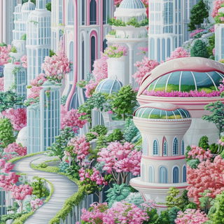 Kinetocut style, Midjourney V6.1: megacity with futuristic bioarchitecture