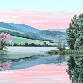 Kinetocut style, Midjourney V6.1: realistic landscape photograph of quiet dawn