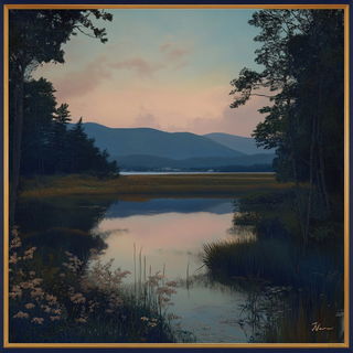 Ceramascape style, Midjourney V6.1: realistic landscape photograph of quiet dawn