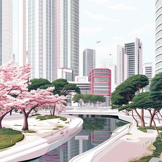Pinkcell Bastion style, Midjourney V6.1: megacity with futuristic bioarchitecture