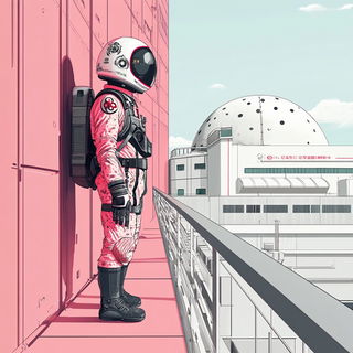 Pinkcell Bastion style, Midjourney V6.1: cinematic shot from sci-fi movie
