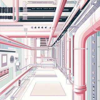 Pinkcell Bastion style, Midjourney V6.1: technical infrastructure blueprint schematics