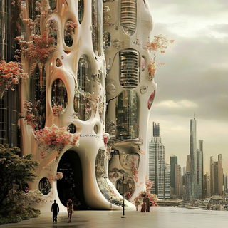 Photomaquettism style, Midjourney V6.1: megacity with futuristic bioarchitecture