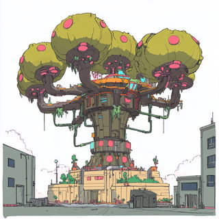 Tenonfire style, Midjourney V6.1: megacity with futuristic bioarchitecture