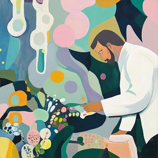 Carmine Hyphae Carnival style, Midjourney V6.1: editorial illustration for popular scientific magazine cover