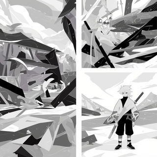 Carmine Hyphae Carnival style, Midjourney V6.1: black-and-white manga comic strip