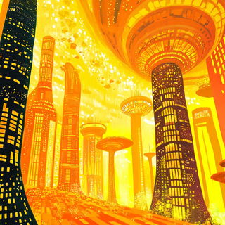 Paperwind Chainwork style, Midjourney V6.1: megacity with futuristic bioarchitecture