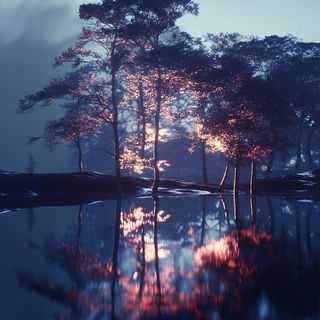 Castellum Chromaticum style, Midjourney V6.1: realistic landscape photograph of quiet dawn