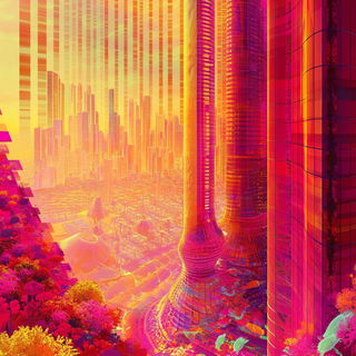 Registration Bloom style, Midjourney V6.1: megacity with futuristic bioarchitecture