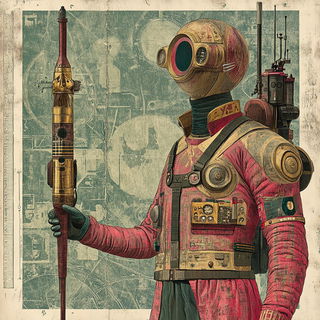 Vascular Thunder style, Midjourney V6.1: concept art character design of retropunk steam knight